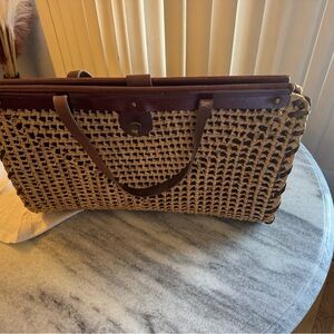Vintage rare Elegant Hand Woven Tote in Tan and Brown 19x12
